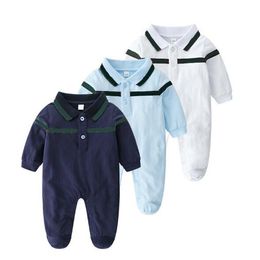 Hoge kwaliteit baby romper pasgeboren jumpsuit katoen jongens en meisjes pyjama mode all-match met voeten designer babys kleding