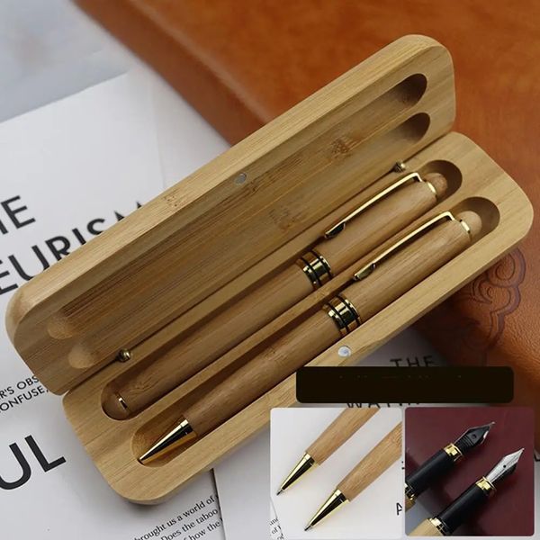 Stylo à bille avec manche en bois de bambou de haute qualité, stylo-plume avec coffret en bambou, papeterie d'écriture pour étudiants de bureau et d'affaires 240117