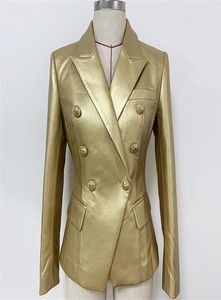 Baroques de haute qualité Designer Femmes Double à poitrine Metal Lion Boutons Gold Leather Veste Blazer Y2010265563795