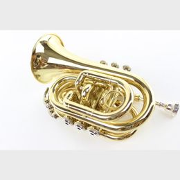 Trompette de poche plate Bb B-flat de haute qualité, instrument de trompette à paume avec étui rigide, embout, chiffon et gants, doré