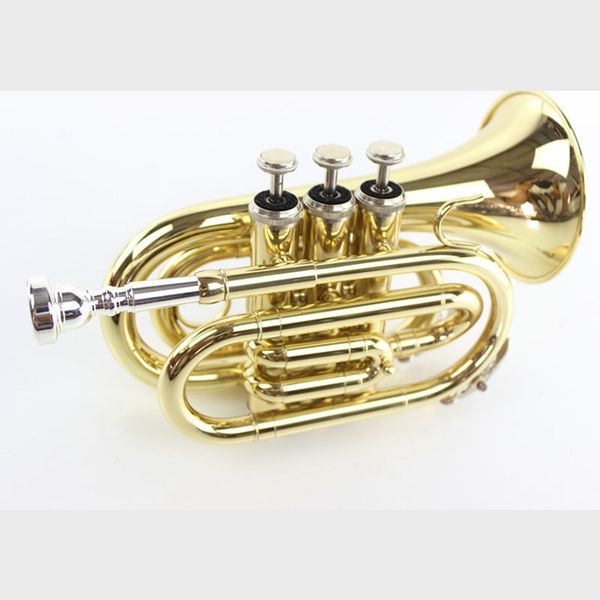 Trompette de poche Sib B-flat de haute qualité, instrument de trompette de palme avec étui rigide, embouchure, chiffon et gants, or