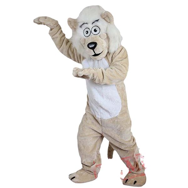 Haute qualité Beige Lion Barbe Moustache Costumes De Mascotte Halloween Fantaisie Robe De Bande Dessinée Carnaval De Noël De Pâques Publicité Fête D'anniversaire