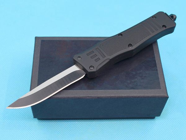 Haute qualité noir 7 pouces 616 mini couteau tactique automatique 440C lame bicolore en alliage de zinc-aluminium couteaux de poche EDC avec sac en nylon