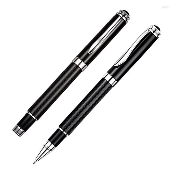 Bolígrafo Roller de fibra de carbono negro de alta calidad, bolígrafos para escribir, oficina, escuela, papelería para estudiantes