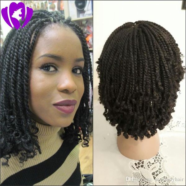 Perruque Lace Front Wig synthétique courte et crépue de couleur noire de haute qualité, perruque tressée à pointe torsadée pour femmes noires, livraison gratuite