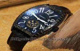 Black Croco 8880 T BLK CRO CRO AUTOMATIQUE TOURBILLON MONTRE PVD STRAP DE COURTURE NOIRA