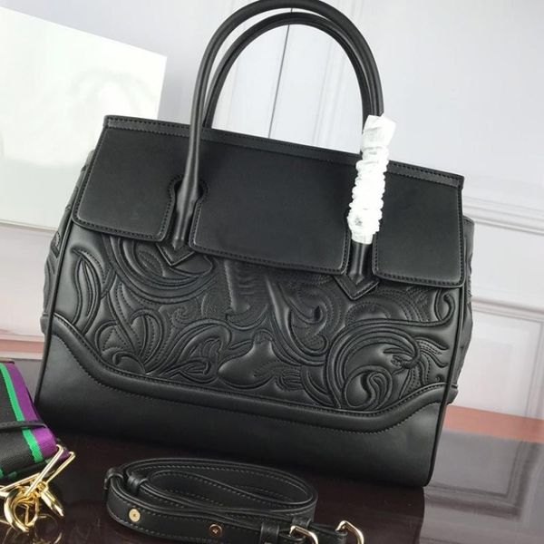 Haute qualité noir véritable sac à main en cuir véritable femmes grands sacs fourre-tout dame broderie sac à main bandoulière grand sac de shopping crossbody2719