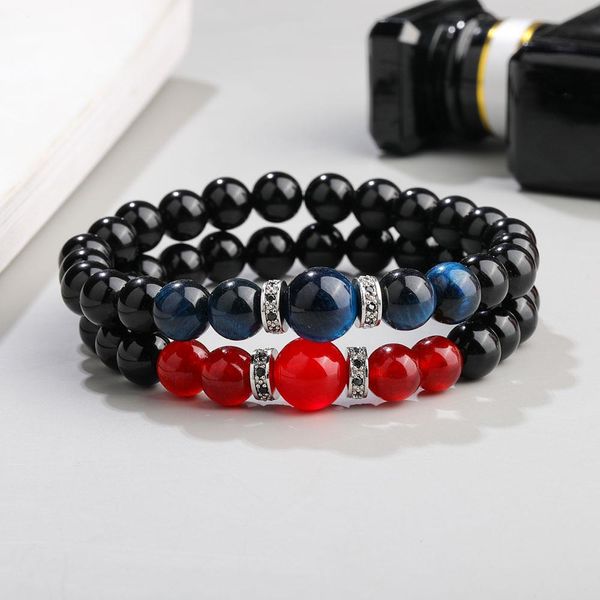 Bracelet en pierre de perles de verre noir de haute qualité, Micro pavé de Zircon 8MM, fait à la main, en pierre naturelle, pour femmes, bijoux cadeau