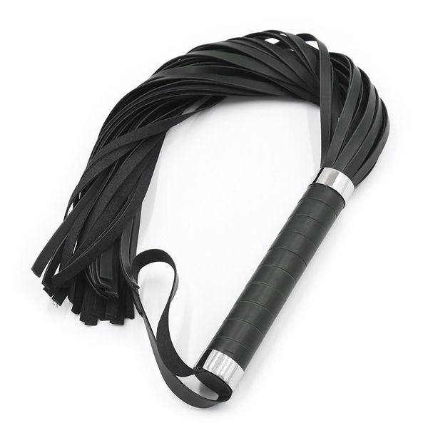 Alta calidad negro PU cuero paleta para azotar látigo largo flirteo esclavo BDSM Bondage Flogger para mujeres adultos SM juegos 2107222113