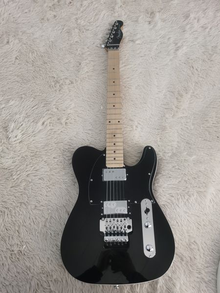 Guitare électrique noire de haute qualité, accessoires matériels de nickel chrome, OEM Floyd Rose Tremolo, en stock, expédition rapide, prise en charge de la personnalisation