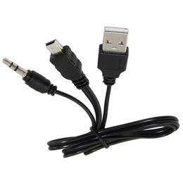 Black USB2.0 de haute qualité Un mâle à mini b mâle + 3,5 mm Audio Aux 1 à 2 Cableau de chargeur CableAdapter audio Cordon de câble 0,5 m