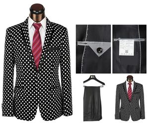 Haute qualité noir blanc tache hommes mariage smokings marié smoking cran revers centre évent hommes blazer 2 pièces costume (veste + pantalon + cravate) 1696