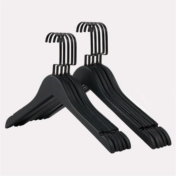 Percha de ropa de madera negra de alta calidad para traje, abrigo, camisa, niños adultos, pantalones de madera negros, percha de falda con clips, 12 piezas / lote 2264z