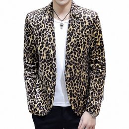 Hoge kwaliteit blazer heren luipaardprint elegante fi party shop premium eenvoudige busin casual gentleman slim fit jas v2dj #