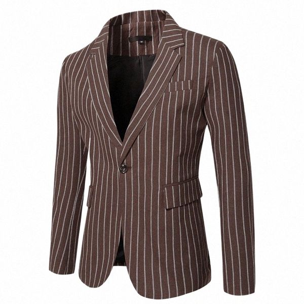 Blazer de haute qualité Stripe verticale pour hommes Fi élégant haut de gamme simple Busin décontracté Shop Gentleman Slim Coat 396p #