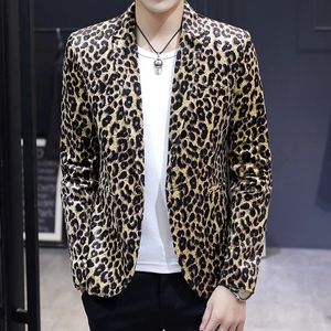 Blazer de alta calidad para hombre con estampado de leopardo elegante moda fiesta compras premium simple negocios casual caballero chaqueta ajustada 240313