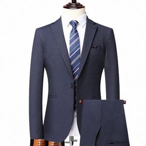 Blazer + Pantalon de haute qualité pour hommes, style britannique, busin, mariage senior, élégant, costume pour messieurs, deux pièces, e0tu #