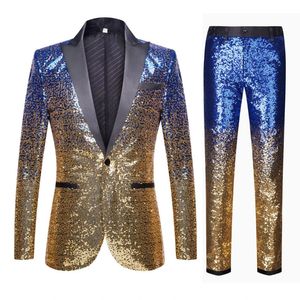 Haute qualité Blazer pantalon hommes mode élégant décontracté mariage garçons d'honneur Banquet danse fête paillettes Costumes 2 pièces ensemble 240313