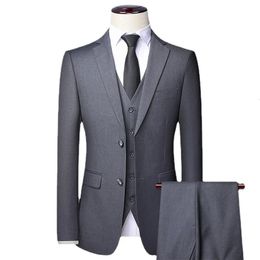 Hoge Kwaliteit Blazer Vest Broek Mannen Eenvoudige Zakelijke Elegante Mode Sollicitatie Gentleman Pak Slanke 3 stuk 240227