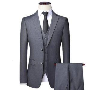 Haute qualité Blazer gilet pantalon hommes Simple affaires élégant mode entretien d'embauche Gentleman costume mince 3 pièces costume 240123