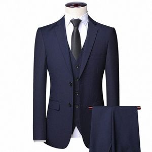 Hoge Kwaliteit Blazer + Vest + Broek Mannen Eenvoudige Busin Elegante Fi Sollicitatiegesprek Gentleman Pak Slanke 3 en 2 stuk Pak Z7Xg #