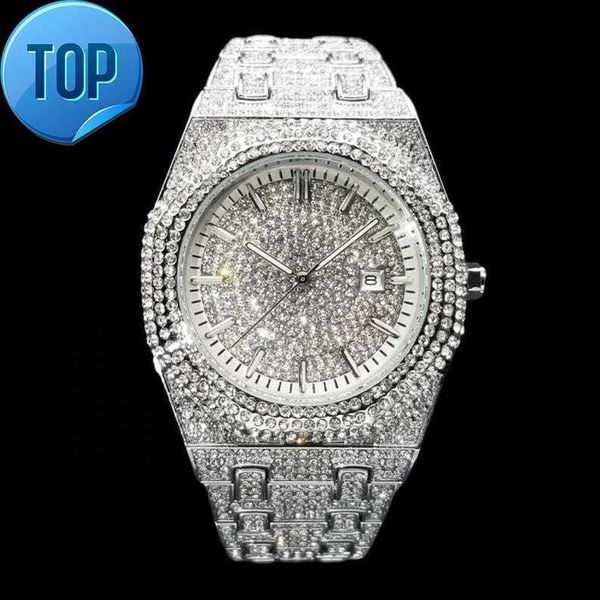 Relojes de pulsera de cuarzo de lujo redondos de oro plateado con diamantes de alta calidad Bling Hip Hop Vintage para hombre precio de la India