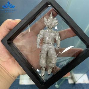 Hoge Kwaliteit Bling Hiphop Sieraden Custom 925 Sterling Zilver Micro Pave VVS Diamond Iced Out Goku 3D Moissanite Hanger