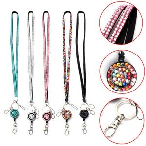 Hoge kwaliteit Bling Strass Kristal Nekkoord Intrekbare ID Naam Badge Reel Sleutelhouder Groothandel