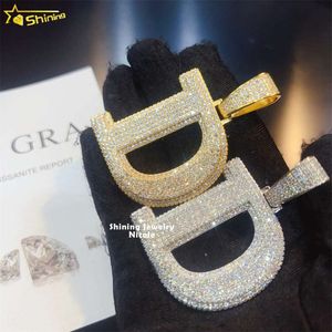 Hoogwaardige bling sier volledig ijsje uit aangepaste letter d moissanite hiphop hanger voor mannen