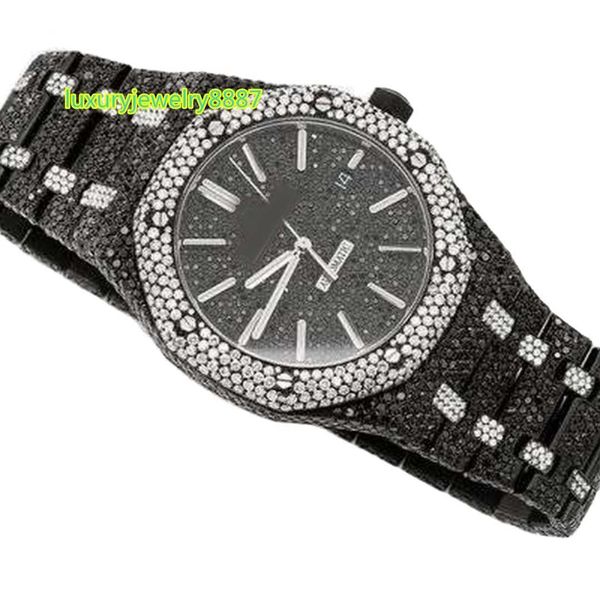 Montre Bling de haute qualité pour hommes, montre-bracelet en diamant et cristal Moissanite, étiquette personnalisée