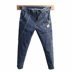 Jeans en denim bleu de haute qualité pour hommes Slim 2023 Nouveau design Youth Joker Beau coréen Fi Streetwear Pantalons crayon pour étudiants C0Fb #