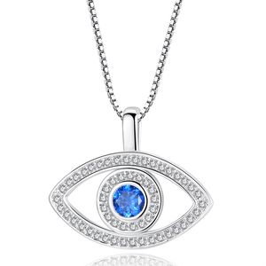 Haute qualité bleu mauvais œil collier Bling zircon cubique CZ pendentif argent boîte chaînes colliers pour femmes mode turquie bijoux cadeau