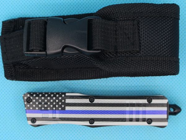 Drapeau bleu de haute qualité 7 pouces 616 Mini couteau tactique automatique 440C simple bord Point de chute lame dentelée EDC couteaux de poche