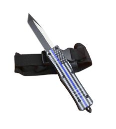 Poignée de drapeau bleu de haute qualité A161 Couteau tactique automatique 440C Lame bicolore Tanto Point Poignée en alliage Zn-al Couteaux EDC avec sac en nylon