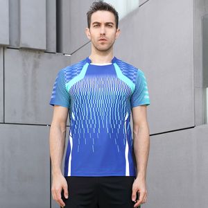 Hoge kwaliteit blauwe heren lopende sport outdoor fitness gym sneldrogend comfort ademend badminton shirt, mannen tafel tennis t-shirts