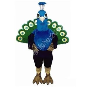 Hoge kwaliteit blauwe pauw mascotte kostuum volwassen grootte cartoon anime thema karakter carnaval unisex jurk kerst fancy prestaties feestjurk