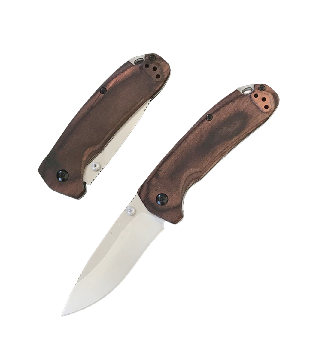 High Quality BM15031 Folding Knife S30v Satin Drop Point Blade Wood with Steel Sheet Handle Outdoor Camping Hiking Fishing EDC Pocket Knives