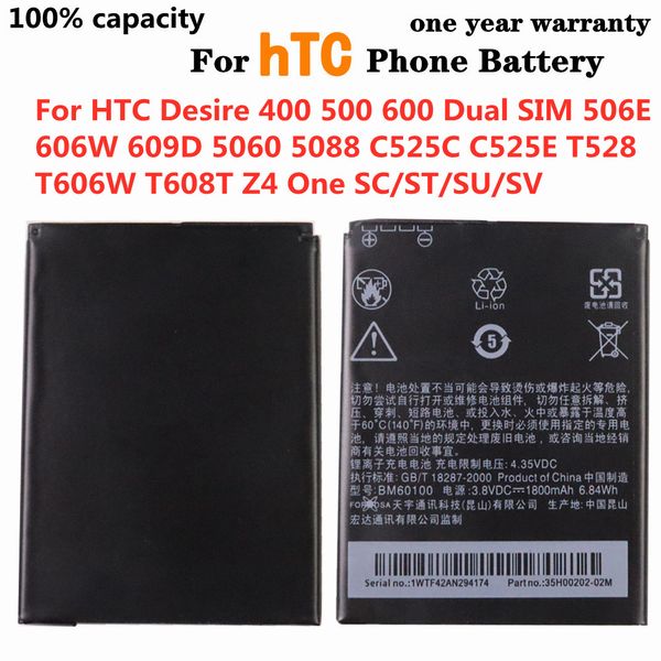 BM60100 BO47100 de haute qualité pour HTC Désir 400 500 600 Dual Sim 506E 609D 5060 5088 C525C T528 T608T Z4 ONE SC / ST / SU / SV BATTERIE