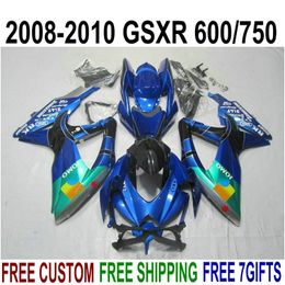 Kit de carrosserie de haute qualité pour carénages SUZUKI GSXR750 GSXR600 2008-2010 K8 K9 GSX-R600/750 08 09 10 kit de carénage bleu vert KS82