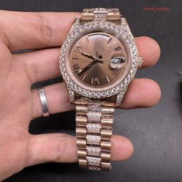 Boutique heren van hoge kwaliteit Rose Gold roestvrijstalen horloge handmatige diamant ingelegde automatische mechanische horloges
