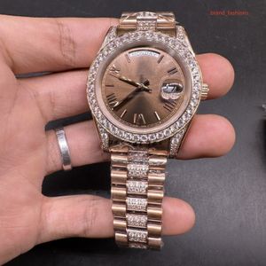 Montre pour hommes de haute qualité Boutique en or rose montre en acier inoxydable montres mécaniques automatiques incrustées de diamants manuels
