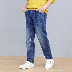 Pantalon de printemps de haute qualité pour garçon coton enfants pantalons de taille élastique mode trou lâche denim enfants jeans 5 6 8 12 14 ans 210622