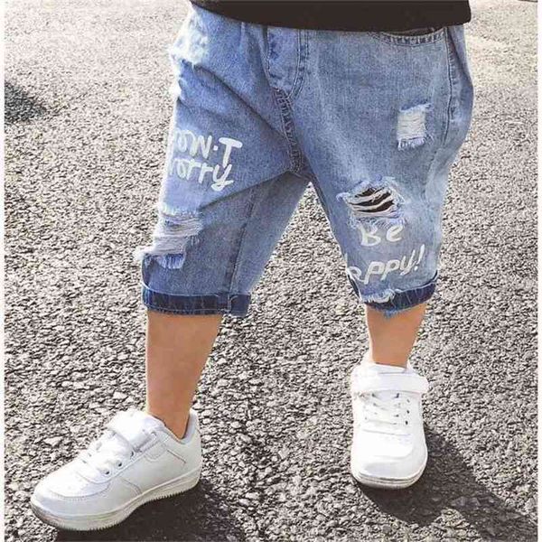 Haute qualité garçons denim pantalons courts tendance d'été coton enfants décontracté taille moyenne trou shorts pour l'âge 3 4 6 8 10 12 13 ans 210723