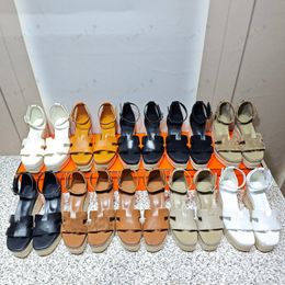 Zapatos de lona de diseñador de marca de alta calidad, alpargatas trenzadas de paja de lujo para mujer, sandalias, zapatos de plataforma, tacones de cuña, zapatos casuales cómodos con punta redonda para pescador