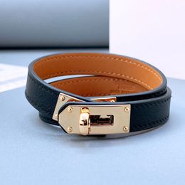 Joyería de marca de alta calidad, pulsera de cuero auténtico para mujer, superficie lisa