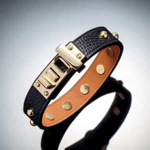 hoogwaardige merk Joomerlry echte lederen armband voor vrouwen ronde klinknagel roestvrijstalen armband