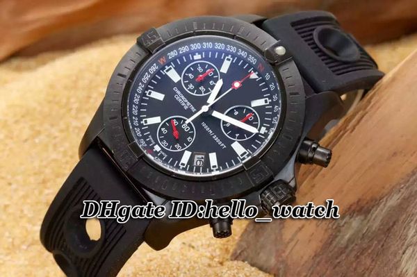 Reloj para hombre Seawolf Blacksteel M73390 de alta calidad, todo negro, 45 mm, buzos, esfera negra, cronógrafo de cuarzo VK, relojes de cuero de caucho