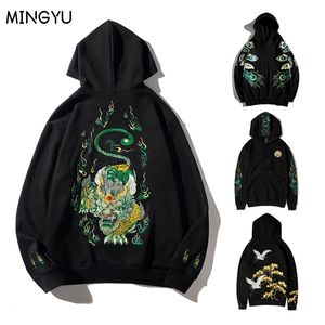 Hoge kwaliteit merk heren hoodie borduren eenhoorn capuchon 100% katoen harajuku Japanse stijl sweatshirt hoodies plus size 4XL 220114