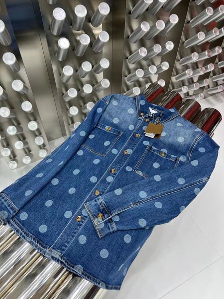 Haute qualité marque hommes veste mode dot conception d'impression taille européenne bleu Jean chemise veste de luxe designer veste