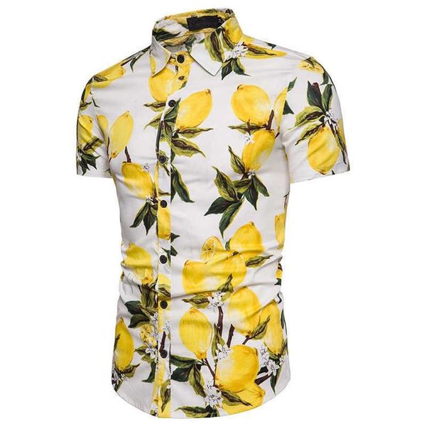 Camisas para hombre de marca de alta calidad 2020 Nueva moda Playa de verano Cuerpo grande Patrón de limón Teñido Camisa de manga corta para hombre Casual XXXL X061265q